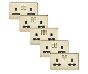 Knightsbridge SFR9000PBx5 Screwless 13A 2G DP Switched Socket - Polished Brass + Black Insert (5 Pack)