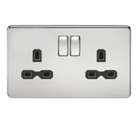 Knightsbridge Screwless 2 Gang Double Socket, Polished Chrome with Black Inserts - SFR9000PC