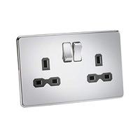 Knightsbridge SFR9000PC Twin Screwless 13A 2G Dp Switched Socket-Polished Chrome with Black Insert, 230 V