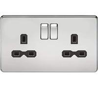 Knightsbridge SFR9000PC Twin Screwless 13A 2G Dp Switched Socket-Polished Chrome with Black Insert, 230 V