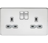 Knightsbridge SFR9000PCG Screwless 13A 2G DP Switched Socket - Polished Chrome + Grey Insert