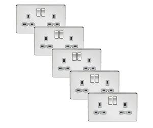 Knightsbridge SFR9000PCGx5 Screwless 13A 2G DP Switched Socket - Polished Chrome + Grey Insert (5 Pack)