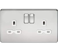 Knightsbridge SFR9000PCW Screwless 13A 2G DP Switched Socket - Polished Chrome + White Insert
