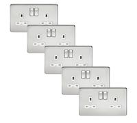 Knightsbridge SFR9000PCWx5 Screwless 13A 2G DP Switched Socket - Polished Chrome + White Insert (5 Pack)