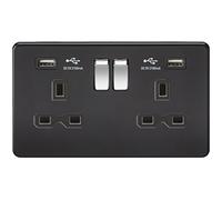 Knightsbridge SFR9902MB 13 A 2G Screw Less Matt Switched Socket with Chrome Rocker and Dual USB Charger, Black