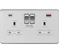 Knightsbridge 13A 2G DP Switched Socket with dual USB [FASTCHARGE] A+C - Brushed Chrome with white insert - SFR9909BCW
