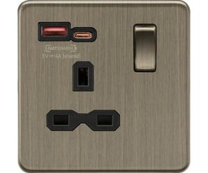 Knightsbridge SFR9919AB Screwless 13A 1G Switched Socket + 2xUSB C) FAST - Antique Brass