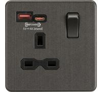 Knightsbridge SFR9919SB Screwless 13A 1G Switched Socket + 2xUSB C) FAST - Smoked Bronze