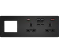 Knightsbridge SFR992RMBB Screwless 2G DP Socket +2xUSB C) FAST +2G Modular Combi. Plate (R) - Matt Black + Black Rocker