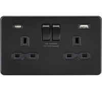 Knightsbridge SFR9940MBB Screwless 13A 2G SP Switched Socket + 2xUSB C (5V DC 4.0A Shared) - Matt Black + Black Insert