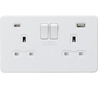 Knightsbridge SFR9940MW Screwless 13A 2G SP Switched Socket + 2xUSB A+C (5V DC 4.0A Shared) - Matt White + White Insert