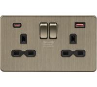 Knightsbridge 13A 2G DP Switched Socket with Dual USB A+C 20V DC 2.25A (Max. 45W) - Antique Brass
