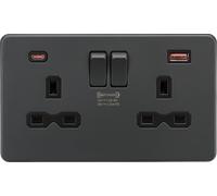 Knightsbridge SFR9945AT Screwless 13A 2G DP Switched Socket +2x USB A+C (45W FASTCHARGE) - Anthracite