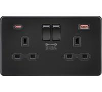 Knightsbridge SFR9945MBB Screwless 13A 2G DP Switched Socket +2x USB C (45W FASTCHARGE) - Matt Black