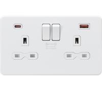 Knightsbridge SFR9945MW Screwless 13A 2G DP Switched Socket +2x USB C (45W FASTCHARGE) - Matt White