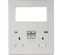 Knightsbridge SFR994BCW Screwless Small Multimedia Combination Plate + 2xUSB(A+C) FAST - Brushed Chrome + White Insert