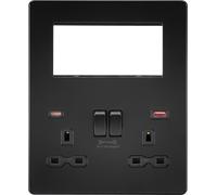 Knightsbridge SFR994MBB Screwless Combination Plate + 2xUSB(A+C) FAST - Matt Black + Black Rocker