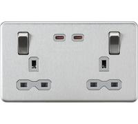 Knightsbridge SFR9965BCG Screwless 13A 2G DP Switched Socket with Dual USB-C (65W DUAL FASTCHARGE) - Brushed Chrome + Grey Insert