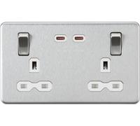 Knightsbridge SFR9965BCW Screwless 13A 2G DP Switched Socket with Dual USB-C (65W DUAL FASTCHARGE) - Brushed Chrome + White Insert