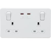 Knightsbridge SFR9965MW Screwless 13A 2G DP Switched Socket with Dual USB-C (65W DUAL FASTCHARGE) - Matt White + White Insert