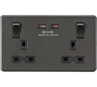 Knightsbridge SFR9965SB Screwless 13A 2G DP Switched Socket with Dual USB-C (65W DUAL FASTCHARGE) - Smoked Bronze + Black Insert