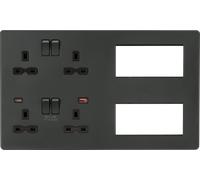 Knightsbridge SFR998AT Screwless Combination Plate + 2xUSB(A+C) FAST - Anthracite
