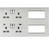 Knightsbridge SFR998BCG Screwless Combination Plate + 2xUSB(A+C) FAST - Brushed Chrome + Grey Insert