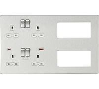 Knightsbridge SFR998BCW Screwless Combination Plate + 2xUSB(A+C) FAST - Brushed Chrome + White Insert