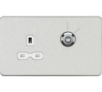 Knightsbridge SFR9LOCKBCW Screwless 13A 1G DP Lockable Socket - Brushed Chrome + White Insert