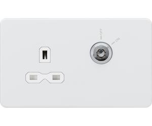 Knightsbridge SFR9LOCKMW Screwless 13A 1G DP Lockable Socket - Matt White + White Insert