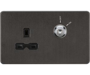 Knightsbridge SFR9LOCKSB Screwless 13A 1G DP Lockable Socket - Smoked Bronze + Black Insert