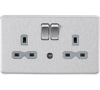 Knightsbridge SFR9NLBCG Screwless 13A 2G DP Switched Socket with Night Light Function - Brushed Chrome + Grey Insert