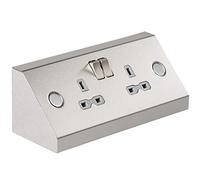 Knightsbridge SKR008 13A 2G Mounting DP Switched Socket - Stainless Steel with grey insert, Silver
