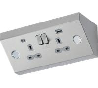 Knightsbridge Under Cabinet 13A 2G Socket with Dual USB C [5V DC 4.0A shared] - Stainless Steel