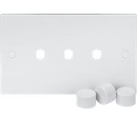 Knightsbridge SN3DIM White Square Edge 3G Dimmer Plate with Matching Dimmer Caps