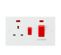 Knightsbridge SN8333N White Square Edge 45A DP Cooker Switch + 13A Socket + Neons