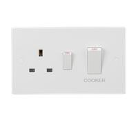 Knightsbridge SN8333W White Square Edge 45A DP Cooker Switch + 13A Socket (White Rocker)