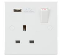 Knightsbridge SN9903 White Square Edge 13A 1G Switched Socket + USB 5V DC 2.1A