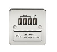 Knightsbridge SPQUADPC FPQUAD FPAVQUADPC Flat Plate 1G Quad USB Charger Outlet 5V Dc 5.1A-Polished Chrome Black Insert