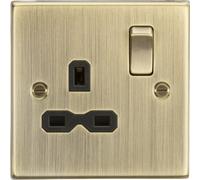 Knightsbridge Square Edge Antique Brass 13A 1 Gang DP Switched Socket With Black Insert