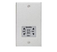 Knightsbridge Square Edge Dual Voltage Shaver Socket in Brushed Chrome with Grey Insert