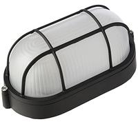 Knightsbridge TPOV60B IP54 Oval Bulkhead Lamp with Wire Guard and Glass Diffuser, 60 W, Black