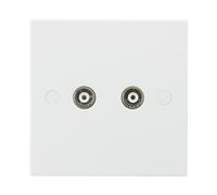 Knightsbridge SN0110 White Square Edge Twin Coax TV Outlet (Non-Isolated)