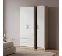 Knightsbridge Wardrobe - 3 Door - LHF 2 Drawer - Triple - Tall - White Gloss and Light Oak