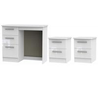 Knightsbridge White 3 Piece Bedroom Set with 2 Drawer Bedside