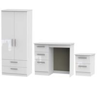 Knightsbridge White 3 Piece Bedroom Set with 2 Drawer Wardrobe