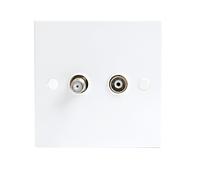 KnightsBridge White Twin Coaxial and Satellite TV Outlet Isolated Single Wall Plate
