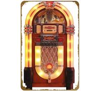 KNIOIL - Brown juke box, jukebox, fifties, rock 'n' roll, music, music box Poster Vintage Metal Tin sign Logo Family Club Bar Cafe Bedroom Art Wall Decoration Gift 8x12 inches