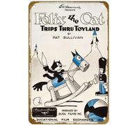 KNIOIL Felix the Cat Trips Thru Toyland Poster Vintage Metal Tin sign Logo Family Club Bar Cafe Bedroom Art Wall Decoration Gift 8x12 inches