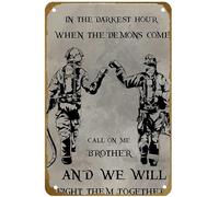KNIOIL Firefighter Poster, In The Darkest Hour, When The Demons Come, Call On Me Brother, And We Will Fight Them Together Poster Vintage Metal Tin sign Art Wall Decoration Gift 8x12 inches